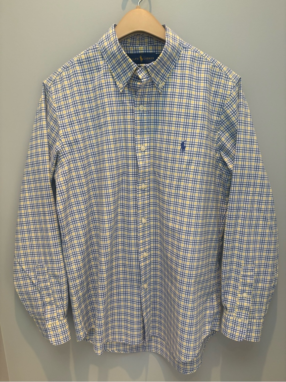 Ralph Lauren Classic Fit Plaid Button Down Shirt Blue Yellow Men’s Medium